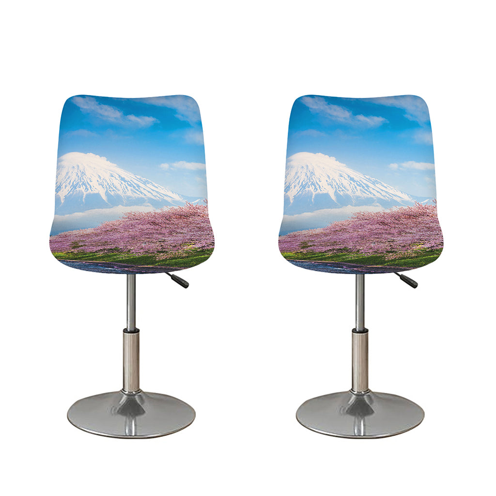 Mount Fuji And Cherry Blossom Print Bar Stool Covers
