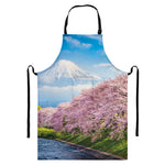 Mount Fuji And Cherry Blossom Print Bib Apron With Pocket