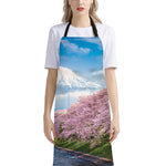 Mount Fuji And Cherry Blossom Print Bib Apron With Pocket