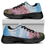 Mount Fuji And Cherry Blossom Print Black Chunky Shoes