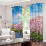 Mount Fuji And Cherry Blossom Print Blackout Grommet Curtains