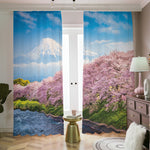 Mount Fuji And Cherry Blossom Print Blackout Pencil Pleat Curtains