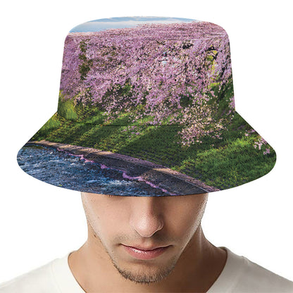 Mount Fuji And Cherry Blossom Print Bucket Hat