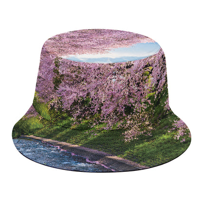 Mount Fuji And Cherry Blossom Print Bucket Hat