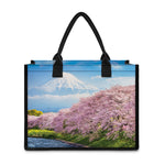 Mount Fuji And Cherry Blossom Print Canvas Tote Bag