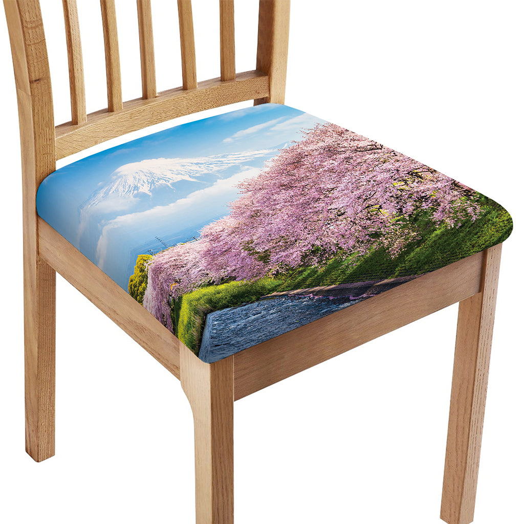 Mount Fuji And Cherry Blossom Print Chair Cushion Cover