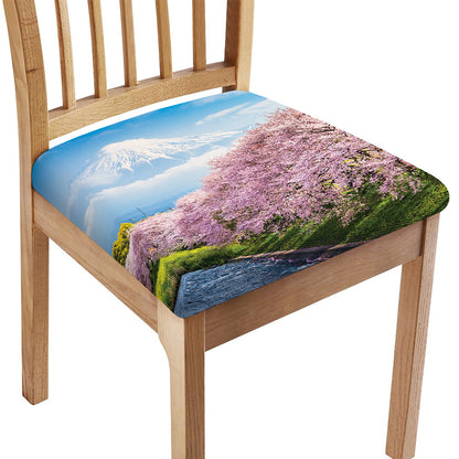 Mount Fuji And Cherry Blossom Print Chair Cushion Cover