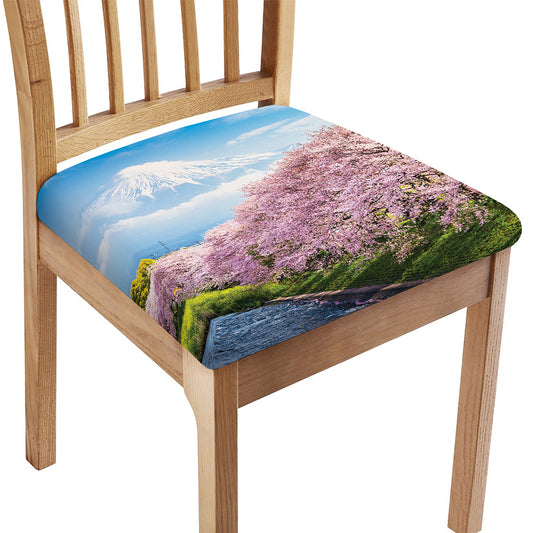 Mount Fuji And Cherry Blossom Print Chair Cushion Cover