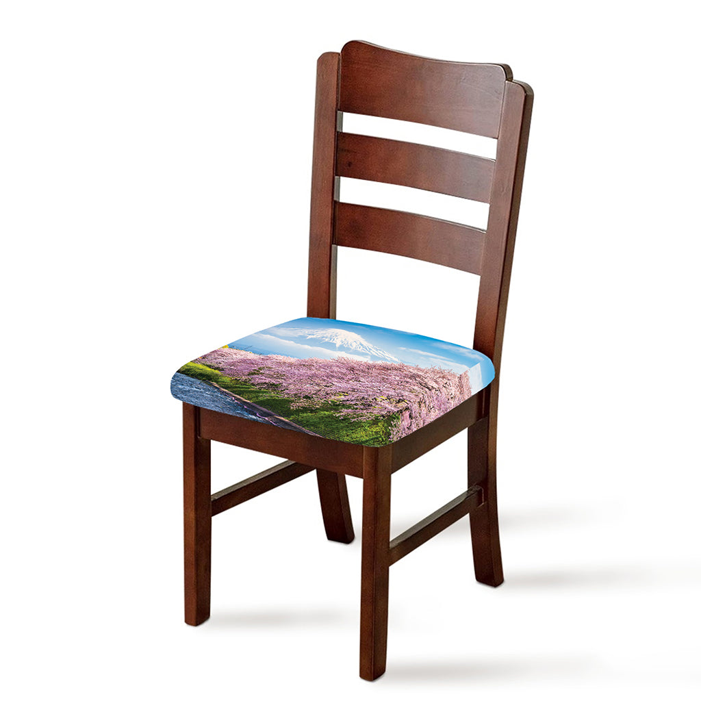 Mount Fuji And Cherry Blossom Print Chair Cushion Cover
