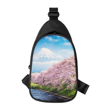 Mount Fuji And Cherry Blossom Print Chest Bag