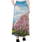 Mount Fuji And Cherry Blossom Print Chiffon Maxi Skirt