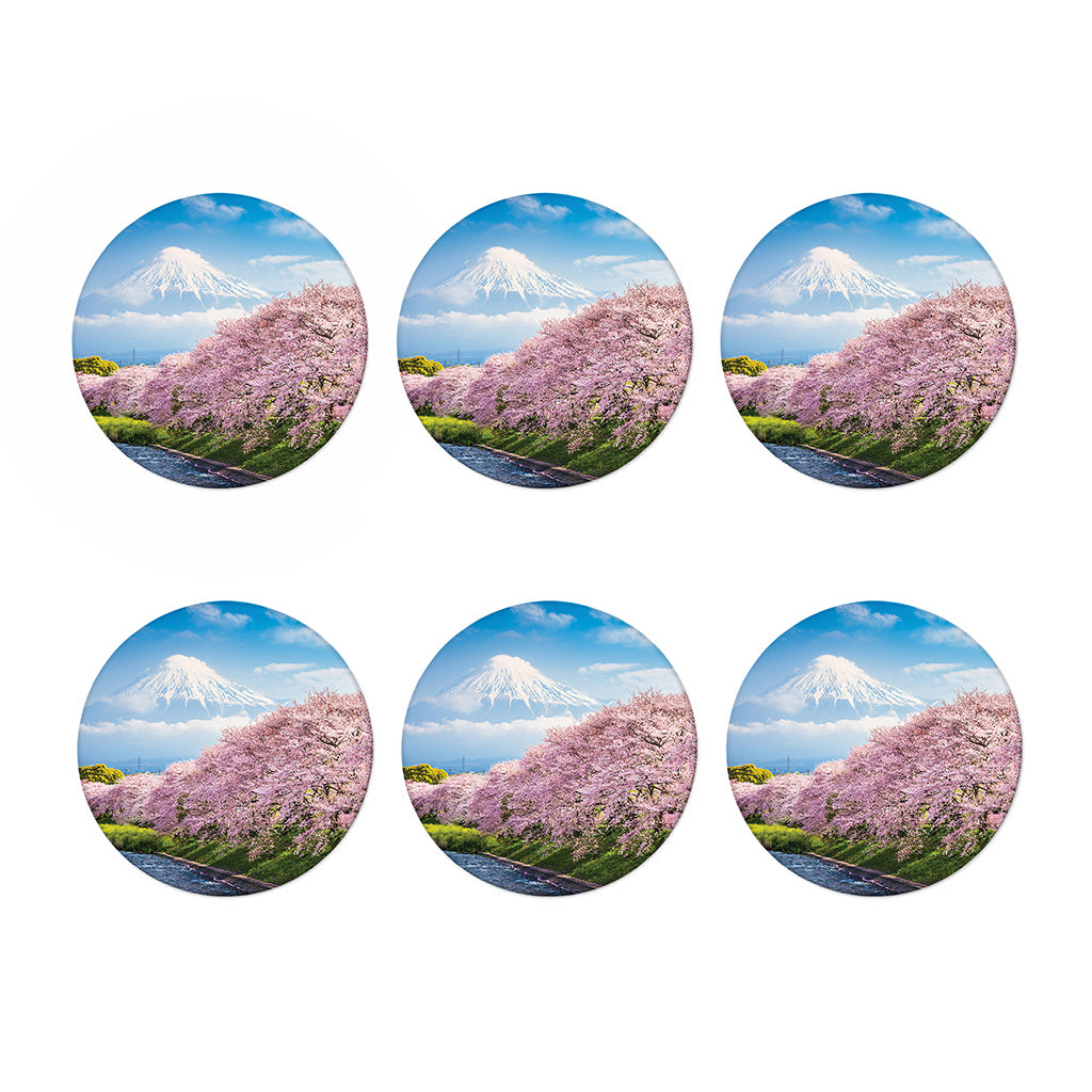 Mount Fuji And Cherry Blossom Print Coaster Set