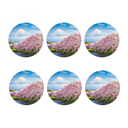 Mount Fuji And Cherry Blossom Print Coaster Set