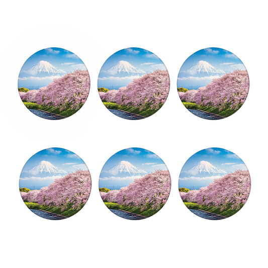 Mount Fuji And Cherry Blossom Print Coaster Set