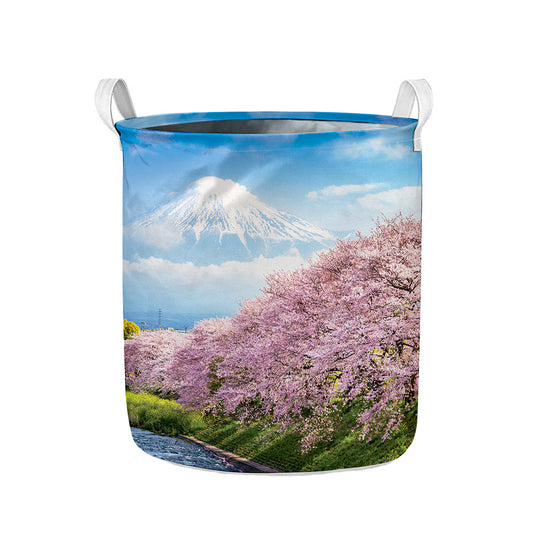 Mount Fuji And Cherry Blossom Print Collapsible Laundry Basket
