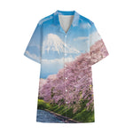 Mount Fuji And Cherry Blossom Print Cotton Hawaiian Shirt