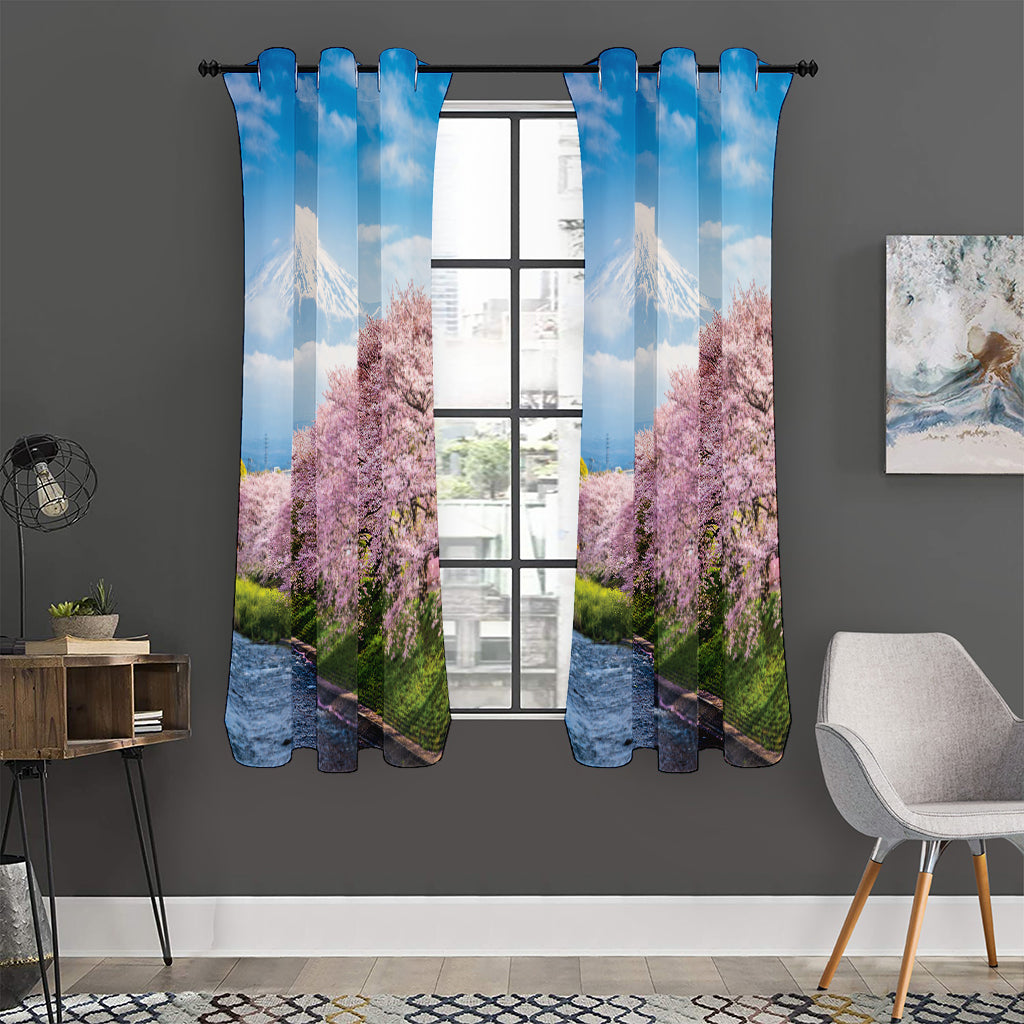 Mount Fuji And Cherry Blossom Print Curtain