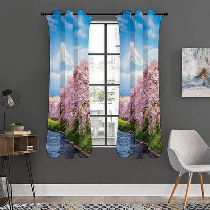 Mount Fuji And Cherry Blossom Print Curtain