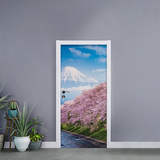 Mount Fuji And Cherry Blossom Print Door Sticker