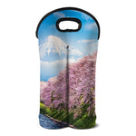 Mount Fuji And Cherry Blossom Print Double Neoprene Wine Tote