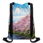 Mount Fuji And Cherry Blossom Print Drawstring Backpack