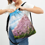 Mount Fuji And Cherry Blossom Print Drawstring Backpack