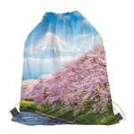 Mount Fuji And Cherry Blossom Print Drawstring Bag