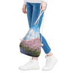 Mount Fuji And Cherry Blossom Print Drawstring Bag