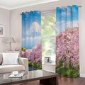 Mount Fuji And Cherry Blossom Print Extra Wide Grommet Curtains