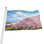 Mount Fuji And Cherry Blossom Print Flag