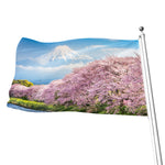 Mount Fuji And Cherry Blossom Print Flag