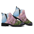 Mount Fuji And Cherry Blossom Print Flat Ankle Boots