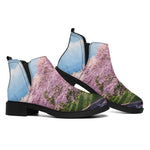 Mount Fuji And Cherry Blossom Print Flat Ankle Boots