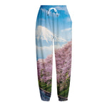 Mount Fuji And Cherry Blossom Print Fleece Lined Knit Pants