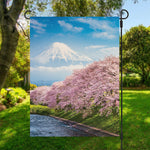 Mount Fuji And Cherry Blossom Print Garden Flag
