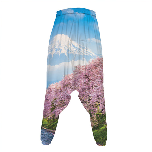 Mount Fuji And Cherry Blossom Print Hammer Pants