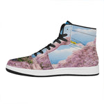 Mount Fuji And Cherry Blossom Print High Top Leather Sneakers