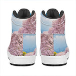 Mount Fuji And Cherry Blossom Print High Top Leather Sneakers