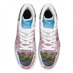Mount Fuji And Cherry Blossom Print High Top Leather Sneakers