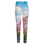 Mount Fuji And Cherry Blossom Print High-Waisted Pocket Leggings