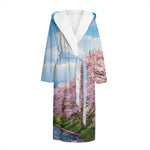 Mount Fuji And Cherry Blossom Print Hooded Bathrobe
