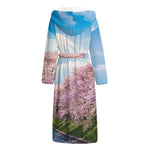 Mount Fuji And Cherry Blossom Print Hooded Bathrobe