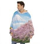 Mount Fuji And Cherry Blossom Print Hoodie Blanket