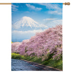 Mount Fuji And Cherry Blossom Print House Flag