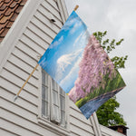 Mount Fuji And Cherry Blossom Print House Flag