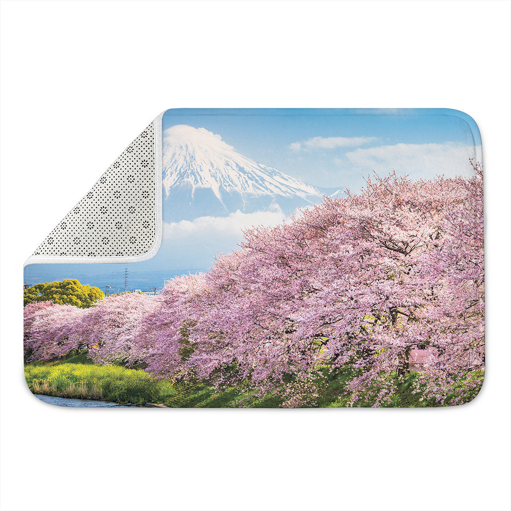 Mount Fuji And Cherry Blossom Print Indoor Door Mat