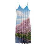 Mount Fuji And Cherry Blossom Print Jersey Midi Cami Dress