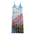 Mount Fuji And Cherry Blossom Print Jersey Midi Cami Dress