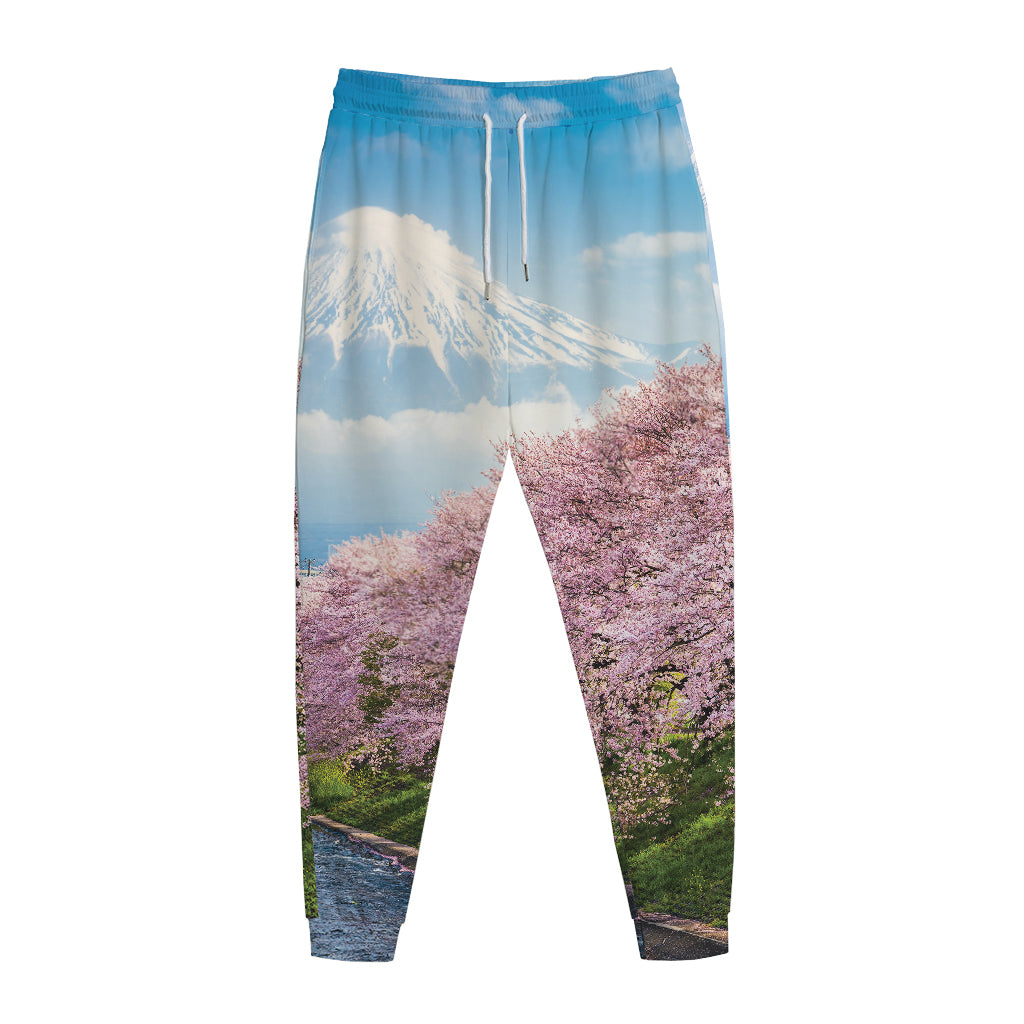 Mount Fuji And Cherry Blossom Print Jogger Pants