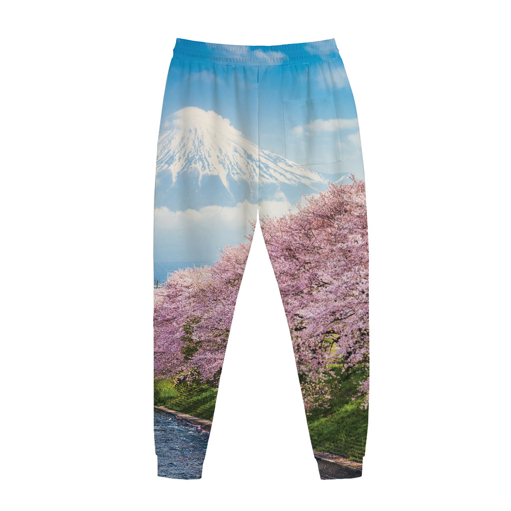 Mount Fuji And Cherry Blossom Print Jogger Pants